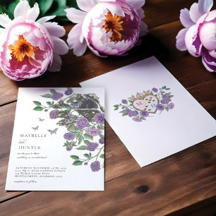 Wedding Alice in Wonderland Cheshire Cat & Florals Kaart