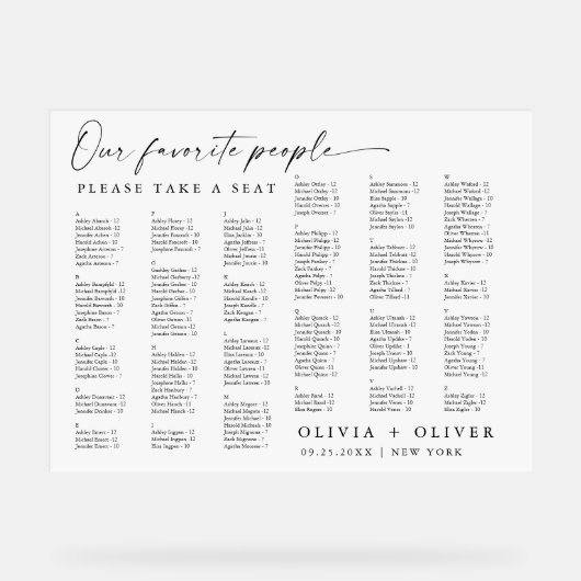 Wedding Alphabet tot 162 personen Zitting Grafiek Acryl Bord (Voorkant)