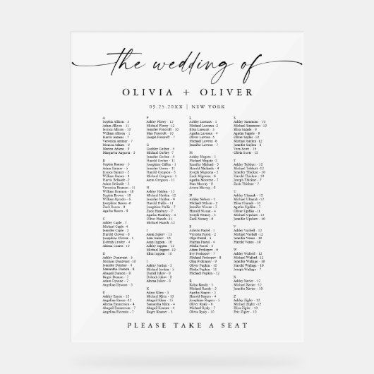 Wedding Alphabet tot 162 personen Zitting Grafiek Acryl Bord (Voorkant)