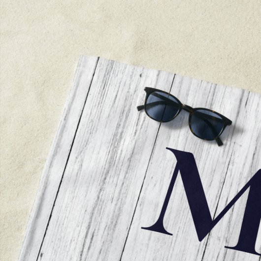 Wedding Anchor de heer Navy Blue Nautical Monogram Strandlaken (In situ)