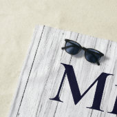 Wedding Anchor Mrs Navy Blue Nautical Monogrammen Strandlaken (In situ)