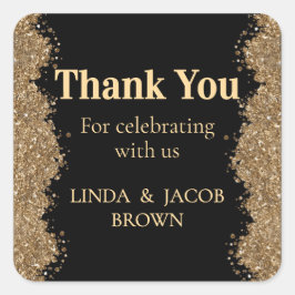 Wedding Anniversary Gold Faux Glitter Thank You Vierkante Sticker
