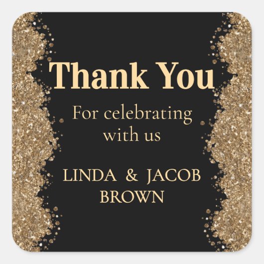 Wedding Anniversary Gold Faux Glitter Thank You Vierkante Sticker (Voorkant)