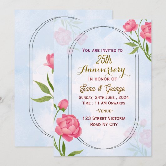 Wedding Anniversary Invitations  Kaart (Voorkant / Achterkant)