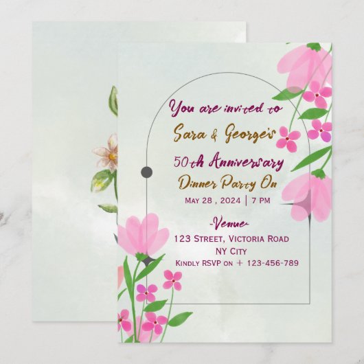 Wedding Anniversary Invitations  Kaart (Voorkant / Achterkant)