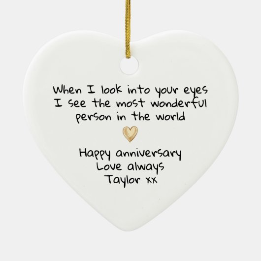 Wedding Anniversary Keepsake Gold Heart Keramisch Ornament (Achterkant)