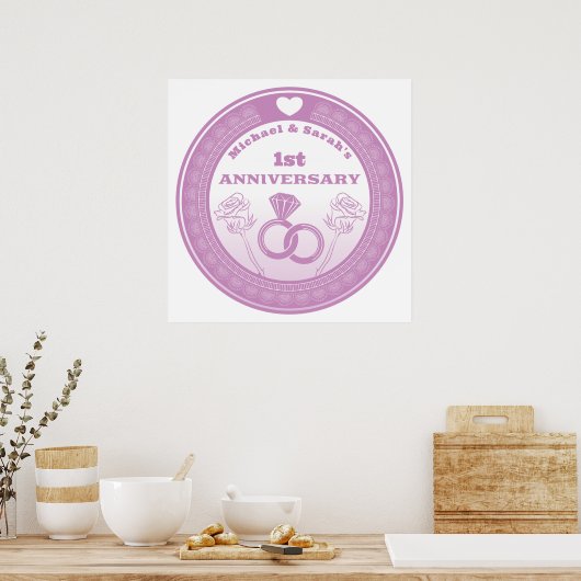 Wedding anniversary Lace look change the year Poster (Keuken)