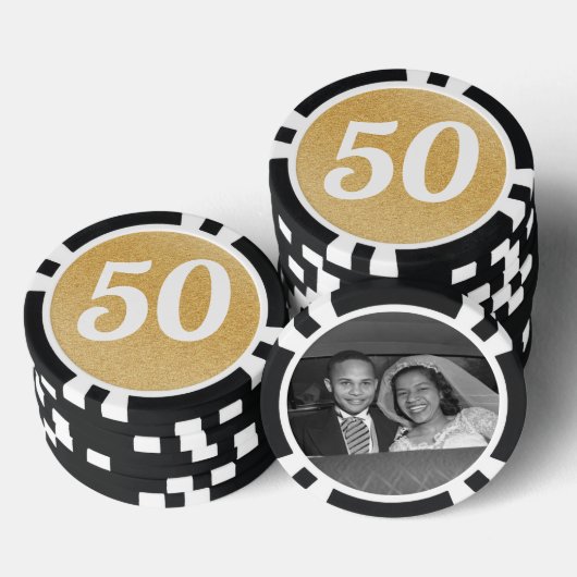 Wedding Anniversary Party Favor Black & Gold Photo Poker Chips (Opstapeling)