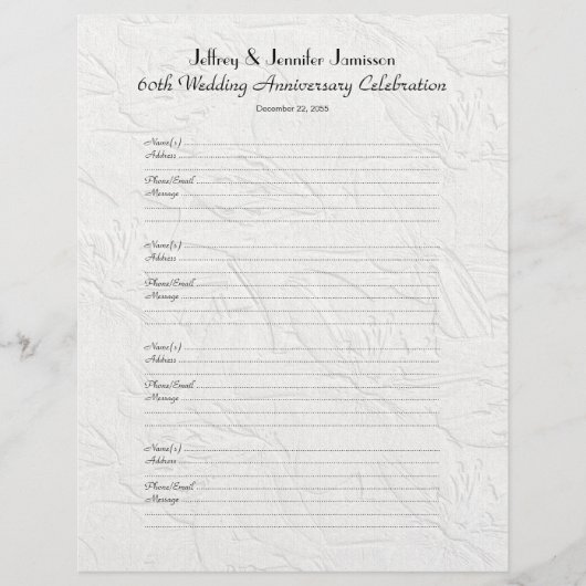 Wedding Anniversary Party Guest Book Sign-In Page (Voorkant)