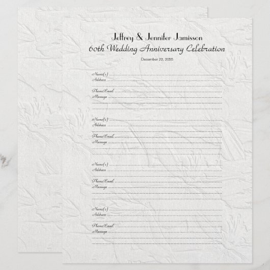 Wedding Anniversary Party Guest Book Sign-In Page (Voorkant / Achterkant)