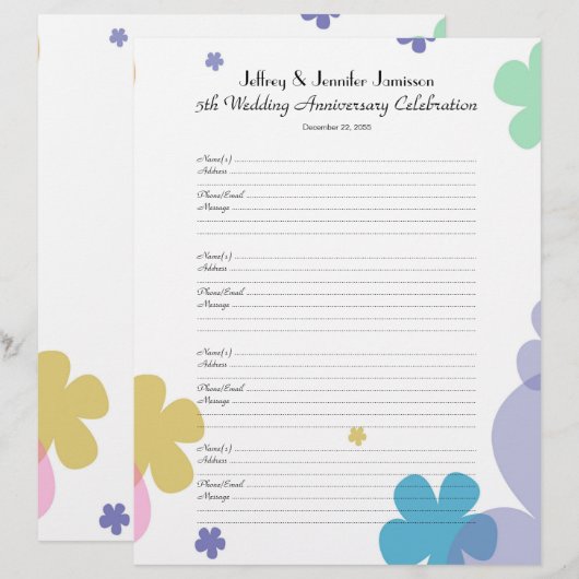 Wedding Anniversary Party Guest Book Sign-In Page (Voorkant / Achterkant)