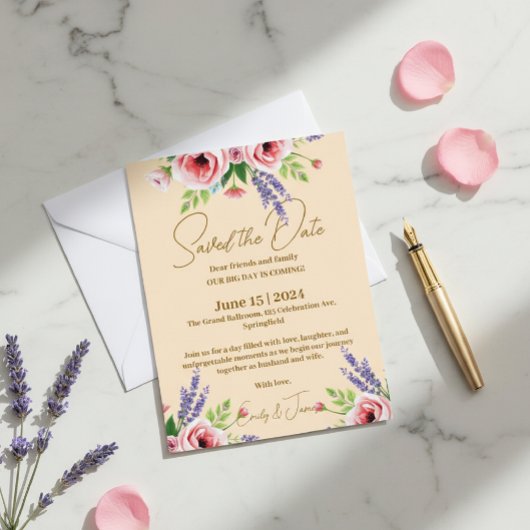 Wedding announcement, Floral invitation Folie Uitnodiging Briefkaart