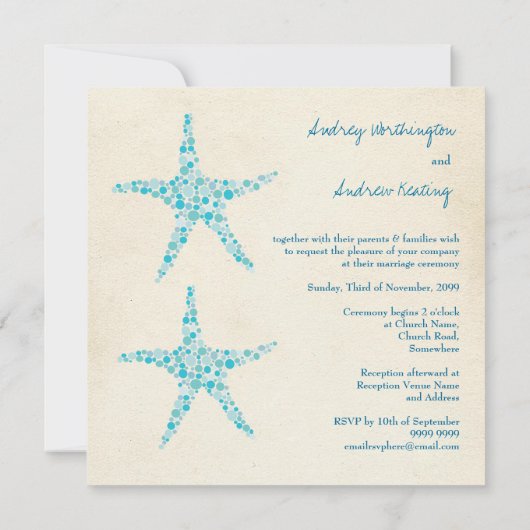 Wedding Aqua Turquoise Starfish Beach Kaart (Achterkant)