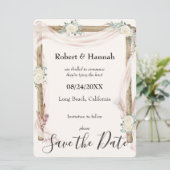Wedding Arch en Rozen Cream Gold Bewaar de datum Save The Date (Staand voorkant)