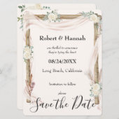 Wedding Arch en Rozen Cream Gold Bewaar de datum Save The Date (Voorkant / Achterkant)