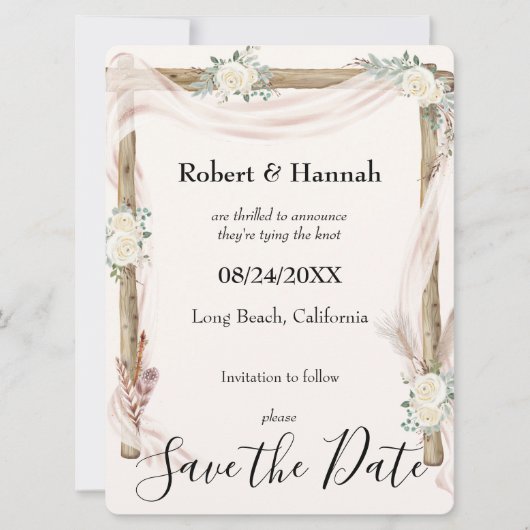 Wedding Arch en Rozen Cream Gold Bewaar de datum Save The Date (Voorkant)