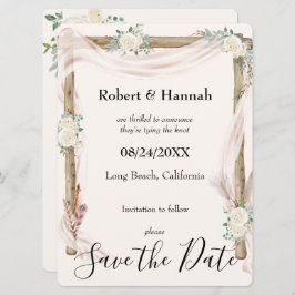 Wedding Arch en Rozen Cream Gold Bewaar de datum Save The Date