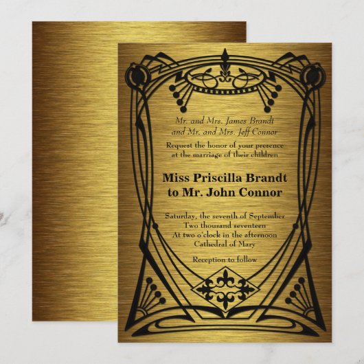 Wedding art nouveau gold geweldige Gatsby Kaart (Voorkant / Achterkant)