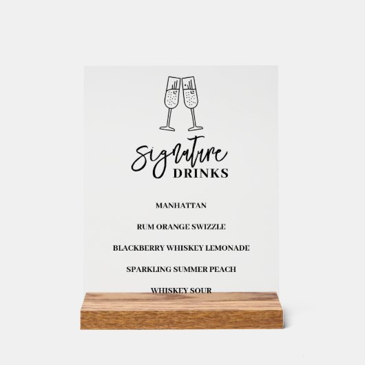 Wedding Bar Menu Acryl Teken Bord (Voorkant)