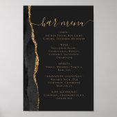 Wedding Bar Menu Black Gold Agate Dark Poster (Voorkant)