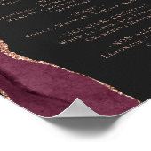 Wedding Bar Menu Burgundy Rose Gold Agate Dark Poster (Hoek)