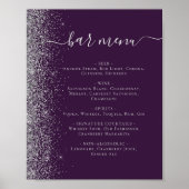 Wedding Bar Menu Donker Paarse Zilveren Glitter Poster (Voorkant)