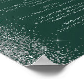 Wedding Bar Menu Donkergroen Zilver Glitter Poster (Hoek)