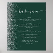 Wedding Bar Menu Donkergroen Zilver Glitter Poster (Voorkant)