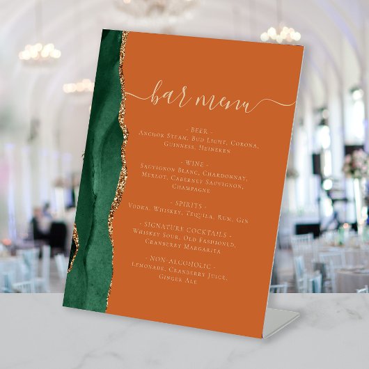 Wedding Bar Menu Emerald Green Agate Verbrand Sina Reclamebord Met Voetstuk