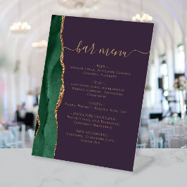 Wedding Bar Menu Emerald Green Gold Agate Paarse Reclamebord Met Voetstuk