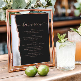 Wedding Bar Menu Gray Rose Gold Agate Dark Poster
