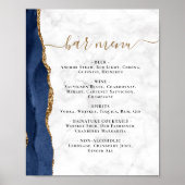 Wedding Bar Menu Marine Blauw Agaat Marmer Poster (Voorkant)