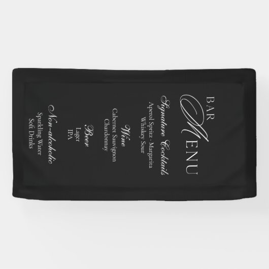 Wedding Bar Menu | Modern Black & White Sign Spandoek (Horizontaal)
