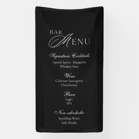 Wedding Bar Menu | Modern Black & White Sign Spandoek (Verticaal)