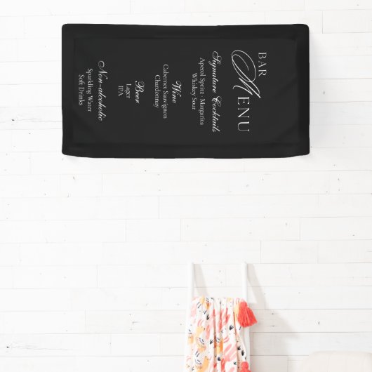 Wedding Bar Menu | Modern Black & White Sign Spandoek (Insitu)