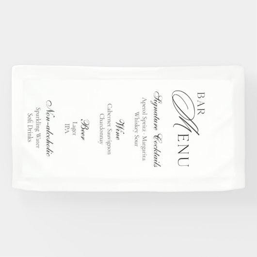 Wedding Bar Menu | Modern Black & White Sign Spandoek (Horizontaal)