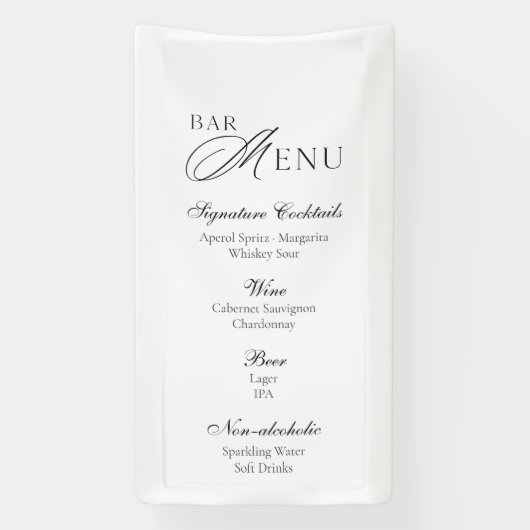 Wedding Bar Menu | Modern Black & White Sign Spandoek (Verticaal)