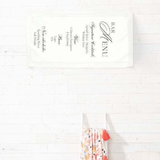 Wedding Bar Menu | Modern Black & White Sign Spandoek (Insitu)