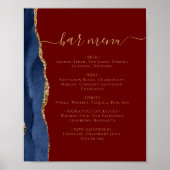Wedding Bar Menu Navy Blue Gold Agaat Bourgogne Poster (Voorkant)