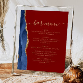 Wedding Bar Menu Navy Blue Gold Agaat Bourgogne Poster