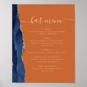 Wedding Bar Menu Navy Blue Gold Agaat Rust Poster (Voorkant)