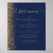 Wedding Bar Menu Navy Blue Gold Glitter Poster (Voorkant)