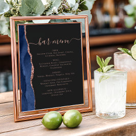 Wedding Bar Menu Navy Blue Rose Gold Agate Dark Poster