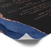 Wedding Bar Menu Navy Blue Rose Gold Agate Dark Poster (Hoek)