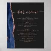 Wedding Bar Menu Navy Blue Rose Gold Agate Dark Poster (Voorkant)