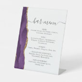 Wedding Bar Menu Paarse Gouden Agaat Reclamebord Met Voetstuk (Voorkant)