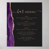 Wedding Bar Menu Purple Rose Gold Agate Dark Poster (Voorkant)