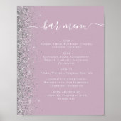 Wedding Bar Menu Stoffig Lila Zilver Glitter Poster (Voorkant)