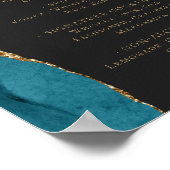 Wedding Bar Menu Teal Blue Gold Agate Dark Poster (Hoek)