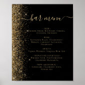 Wedding Bar Menu Zwart Goud Glitter Poster (Voorkant)